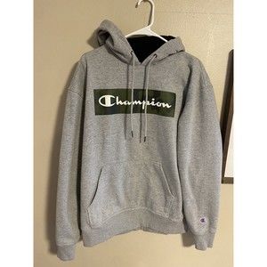 Champion Men's Camouflage Box Script Hoodie Sweatshirt Gray Size Large